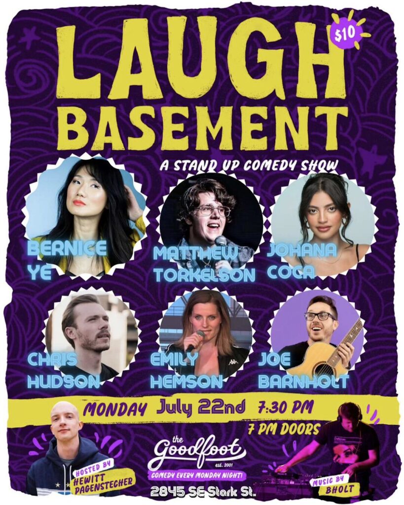 pdx events monday fun comedians laugh basement chris hudson bernice ye stand-up comedy nightlife fun portland oregon